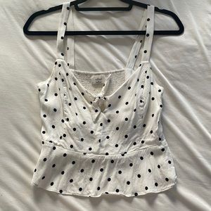 Aritzia Wilfred viscose, rayon top size medium white with black polka dots